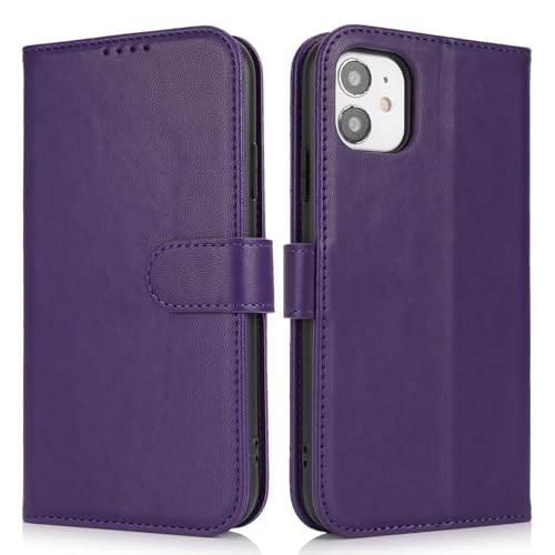 Image of for iPhone 11 Case Wallet with Card Holder,for iPhone 11 Wallet Case for Women Men,PU Leather Shockproof Magnetic Buckle Stand Flip Phone Case-Purple