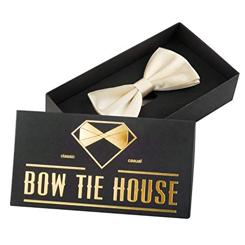 Image of Bow Tie House Real Silk Classic Pre-Tied Bow Tie Formal Solid Tuxedo with Gift Box