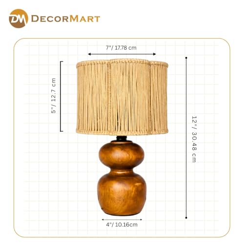 Image of The Decor Mart Jute Shade Table Lamp with Wooden Base|Sleek Decor Decorative Beside Light for Desk,Bedroom, Living Room, Home Office and Hotel(20x20x30 cm) (Off White)