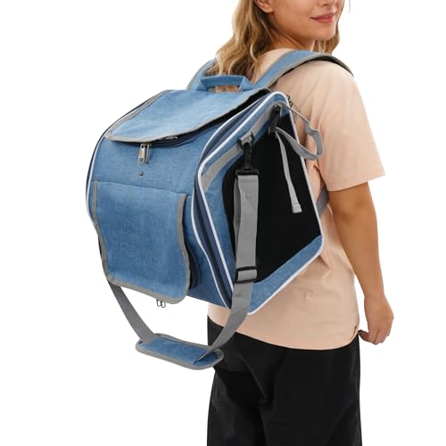 4-In-1 Hundekorb für Fahrrad, Faltbarer Hundefahrradkorb Vorne mit 4-Offenen Türen, 360°-Meshfenster, Roll-Sonnenschutz, Haustier-Reisetasche, Hunderucksack für Katzen & kleine Hunde