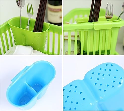 Organizador de encimera de cocina, bandeja de drenaje de plástico, escurridor de platos, escurridor de platos, cesta de lavado, organizador de utensilios de drenaje (blanco, 44,5 x 23 x 18 cm)