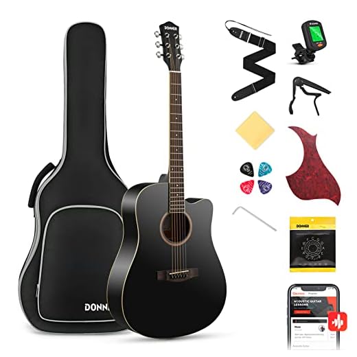 Donner Guitarra Acústica de Adulto Guitarra Cutaway 4/4 Kit Dreadnought 41 Pulgadas de Principiante con Cuerde Afinador Cejilla Negra