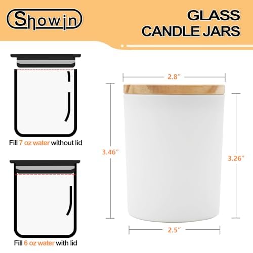 (16 Pcs) 6 OZ Thick Glass Jars with Wood Lids, Clear Empty Jars for Making Candles, Spice Jars, Sample Container - Dishwasher Safe, Matte White