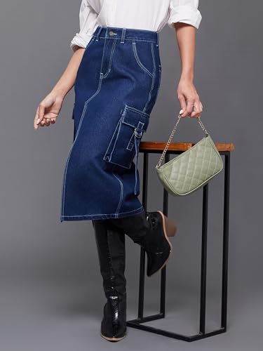 Image of Miss Chase Women's Straight High Rise Mini Denim Skirt
