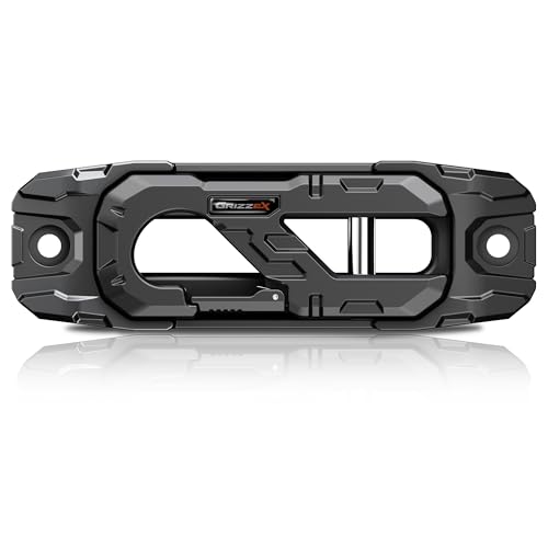 GRIZZEX Heavy Duty Winch Fairlead with Hook 33 000 lbs Breaking Strength Aluminum Hawse Fairlead & 40Cr Alloy Steel 1 Bolt Pattern for Truck Jeep SUV ATV UTV Off-Road Recovery (Black)
