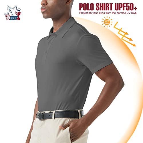 Men's Polo Shirt Short Sleeve Moisture Wicking Quick Dry Golf Shirt Lightweight Performance Outdoor Sport Shirt,Silver Gray L #TOP2