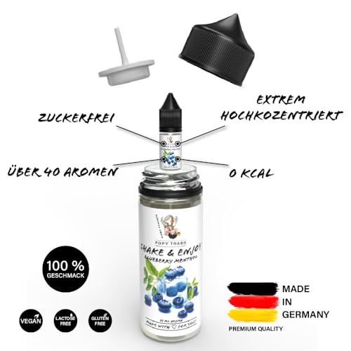 POPY TRADE - Shake & Enjoy - Hochdosiertes Aroma 10ml in 120ml Chubby Gorilla Flasche, einfaches mischen. Für Vernebler, Nebelmaschinen, Diffusor, Lebensmittel, Getränke uvm (Blueberry Menthol) – Bild 3