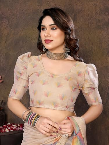 Image of Yashika Women's Chanderi Floral Digital Print Chandheri Saree with Unstitched Blouse Material