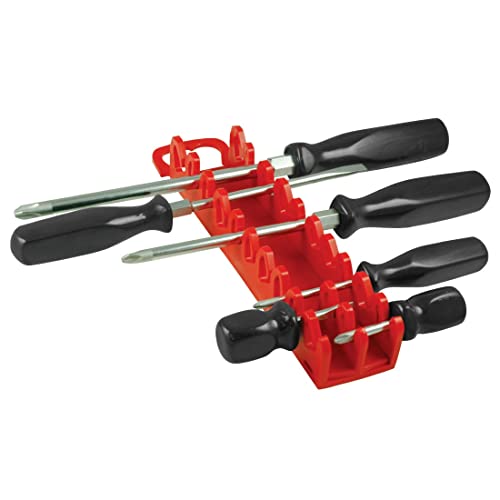 Image of Ernst Manufacturing 10-Tool Screwdriver Gripper - Screwdriver Holder in Vibrant Red (Model 5310) with Handle for Portable or Pegboard Storage Of Your Screwdriver Set