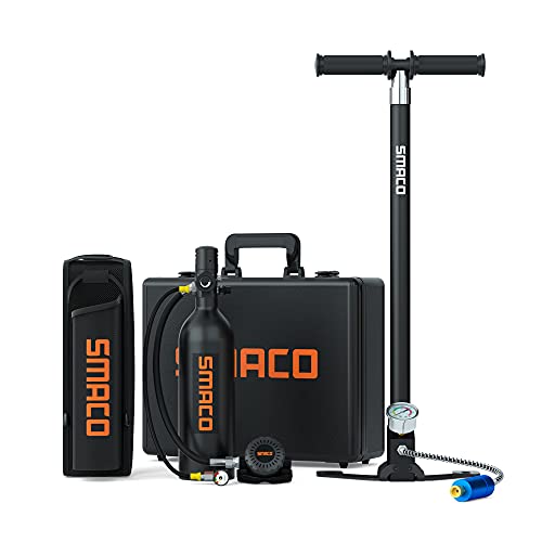 Smaco S400 Pro 1L Scuba Tank Mini Scuba Diving Tank—Dot Certified Tank With 15-20 Minutes Backup Scuba Tank Kit Diving Oxygen Underwater Breathing Device With Aluminum Hard Case—C Black #TOP23