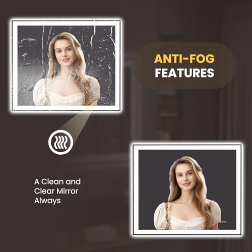 LOAAO 48"X40" LED Bathroom Mirror Black Framed, Anti-Fog, Dimmable, Lighted Bathroom Vanity Mirror for Wall, Memory Function, Tempered Glass