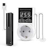 Digitaler Temperaturregler Steckdosen Thermostat Temperaturschalter: Heizungsthermostat Temperaturregler mit Zeitschaltuhr, Wasserdicht Thermostat Heizung LCD mit Fühler für Gewächshaus Bauernhof