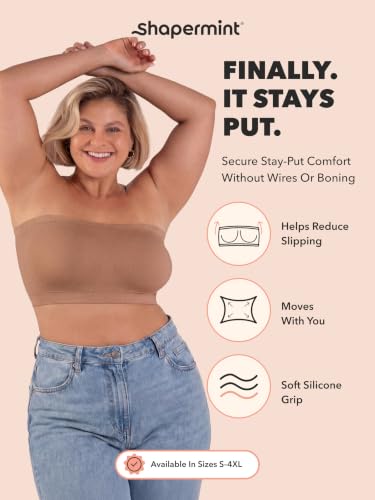 Image of SHAPERMINT Strapless Bra, No-Slip Wireless Bandeau with Sewn-in Cups