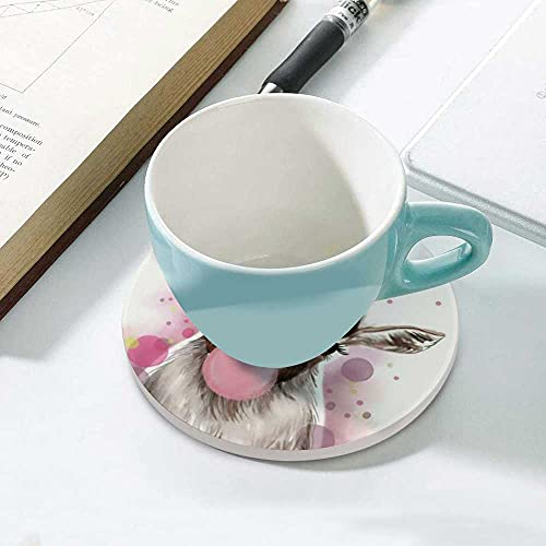 Kuizee Drink Coasters Set Cute Watercolor Goat Baby Decoration Pink Ceramic Absorbent Coaster Apartment Kitchen Room Bar Glasses Decor Round Cork Base 3.9 Inch,4 Pcs #TOP4