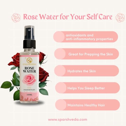 Image of Pure Rose Water (Gulab Jal) 200ml - 100% Natural Steam Distilled Face Toner, Hydrating Mist for Acne, Pore Tightening & Glowing Skin | Alcohol-Free Ayurvedic Spray Gulab Jal Face Spray for Refreshing Hydration, Makeup Setter, Sunburn Soother & Even Skin Tone