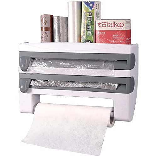 DECUORA Portarollos Cocina de 3 Rollos | Organizador Cocina | Soporte Papel Cocina para Papel Aluminio - Papel Film Cocina- Papel | Especias Organizador | Porta Rollos de Papel Cocina sin Taladro