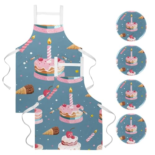 Tablier de cuisine imperméable lot de 2 avec poches gâteau anniversaire