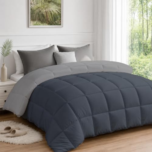 Image of AYKA Reversible Comforter 220 GSM Microfiber Reversible AC Comforter /Blanket for Winter /Quilt /Dohar /Duvets for King Size Blanket /Comforter Double Bed (Grey & Charcoal, 90 * 100)