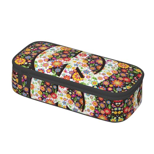 Image of Hippie Flower Peace Pencil Case Organizer Big Capacity Pencil Pouch Stationery With Zipper School Supplies Pencil Bag For Girls Boys Office