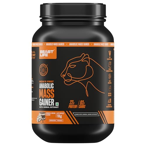 Image of BeastLife High Protein Mass /Weight Gainer | 1 KG | Cookies & Cream | NABL LAB Tested | For Muscle Gain & Fast Growth | Cereal-Based Formula, No Maltodextrin | India's #1 Cereal Based Bulk Gainer