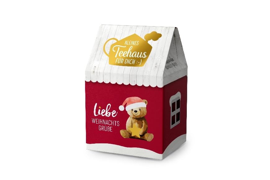 Mini Teehaus Weihnachts-Geschenkset- 12er Display mit 8x 3,5g Früchtetee Sauerkirsche - Sortierte Motive - Ideal als Wichtelgeschenk und Adventskalender-Füller (Display - Rot)