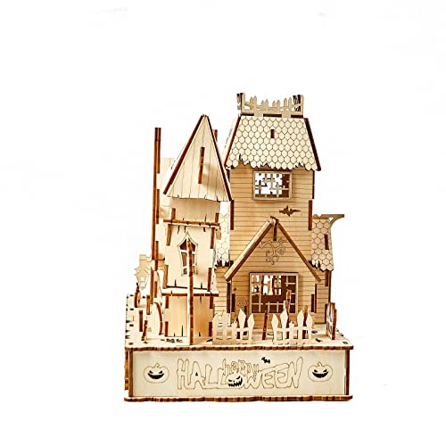 Bennama 3D Wooden Puzzles Halloween House Kits Includes Light Strip, Brainteaser And Puzzle For Halloween/Birthday,Gifts For Adults And Teens To Build Combination #TOP6