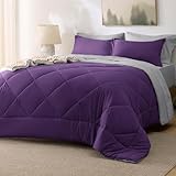 Bedsure Queen Comforter Set - 7 Pieces Reversible Purple Bedding, Queen Size Bed Set for All Seasons, Bed in a Bag with Down Alternative Comforter, Sheets, Pillowcases & Shams