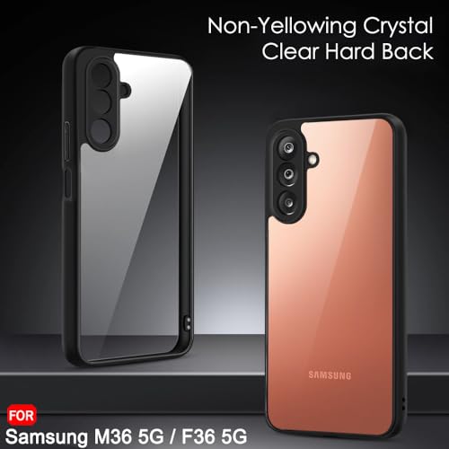 Image of TheGiftKart Hybrid Shockproof Back Cover Case for Samsung Galaxy M36 5G / F36 5G | Hard Back Cover Case for Samsung Galaxy M36 5G / F36 5G (PC & TPU, Transparent Clear Back, Black Sides)