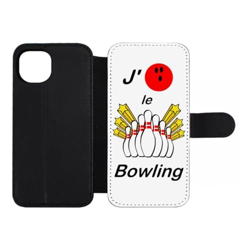 Étui cuir iPhone 13 J'aime Le Bowling anti rayure avec clapet magnétique robuste