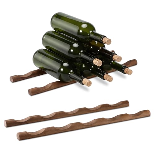 Barydat 4 Pcs Wood Wine Rack Compact Wine Bottle Holder Tabletop Vino Stand Display Rack Countertop Bottle Storage Shelf Organizer for Cabinet Kitchen Bar Pantry Basement Decor(5 Grooves,Brown)