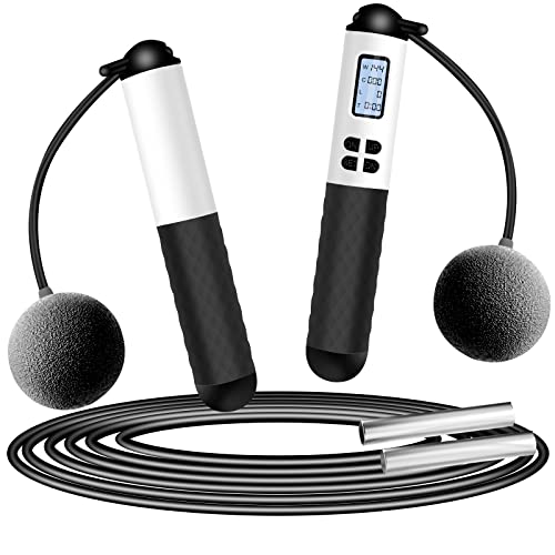 Skipping Rope with Counter, VINSOC 2 in 1 Adjustable Ropeless Digital Jump Rope with Calorie Counter, Non-Slip Handles