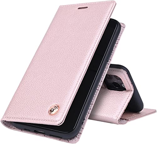 Étui en cuir iPhone 13 Pro KANUZ premium antichoc rose haut de gamme