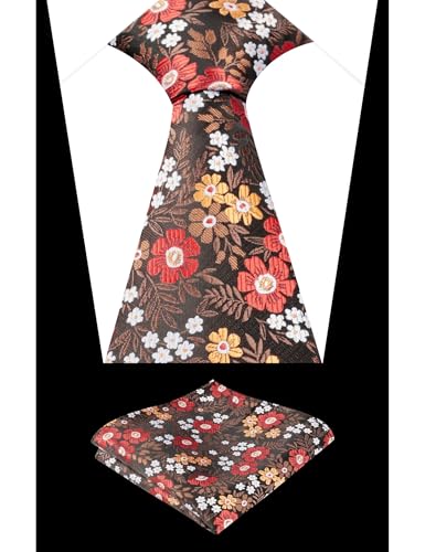 Image of Alizeal Mens 3.15'' Natural Flower Pattern Tie with Floral Pocket Square Set