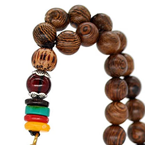 COLORFUL BLING Handmade Vintage Turquoise Wooden Beads Necklace Tibetan Carved Long Tassel Necklace for Women Wood Jewelry-fish3