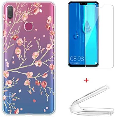 HYMY Case Cover Tempered Film for Huawei Y9 2019 (6.5") - Transparent Cute Fashion Clear TPU Soft Silicone Protection Gel Fashion Skin Back Shell + 1 X Screen Protector-WM84