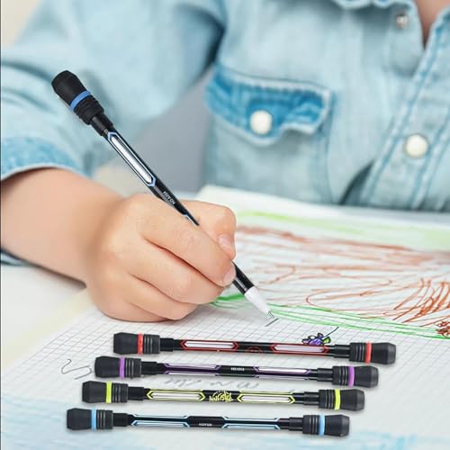Image of 2 Pcs Spinning Rotatable Finger Ball Point Pens - Non-Slip Coated Rotating Gel Pen Mod for Gaming Student | Magic Floating & Rolling Light Anti Dropping Pen for Gamers | Pack Of 2 |