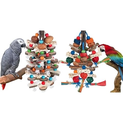 BBjinronjy Bird Toys,Parrot Toys Bird Chewing Toys-Natural Nuts Corn Loofah Wooden Bird Cage Toy for African Grey,Macaws,Conure,Cokatoos,Cockatiel,Amazon Parrots and Other Medium and Small Birds Cover
