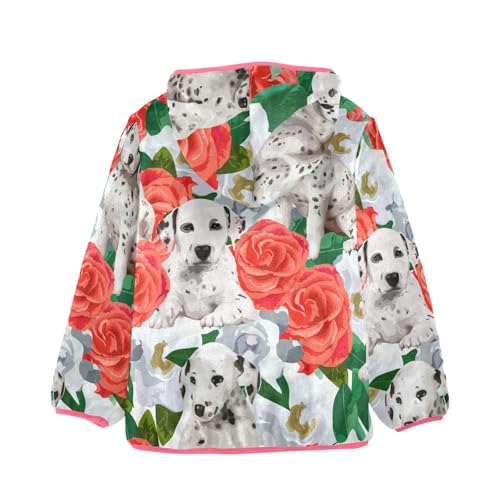 OTVEE Dalmatins Dog Red Flowers Kids Hoodie Jacket Fall Spring Full Zip Warm Outwear Coat2