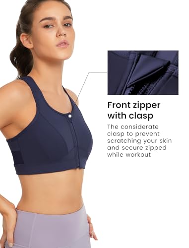 Image of Yvette Zip Front Sports Bra - High Impact Sports Bras for Women Plus Size Workout Fitness Running