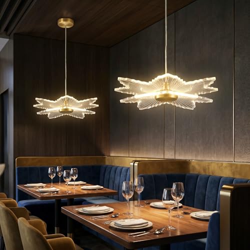 Image of Lamp master Zyra Wave LED Pendant Light | Modern Acrylic Hanging Chandelier with Antique Gold Finish | 3 Color Modes Ceiling Light for Living Room, Bedroom, Dining Room, Cafe | 1 Year Warranty