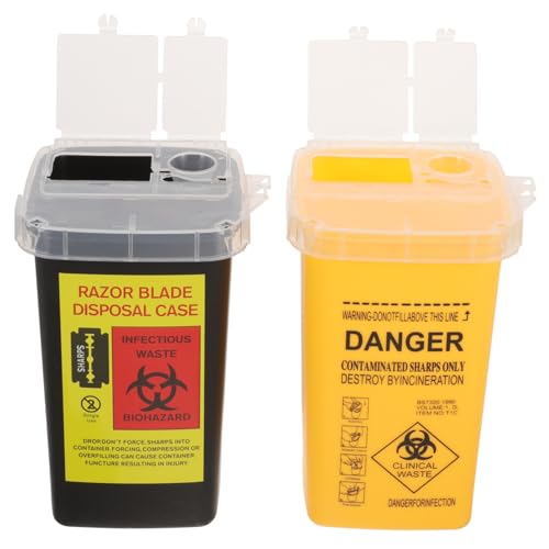 Homoyoyo 2 piezas Contenedor para Objetos Punzantes Mini Portátil Plástico Resistente Almacenamiento Seguro para Residuos de Tatuajes y Cuchillas de y Negro para Clínicas Veterinarias y de