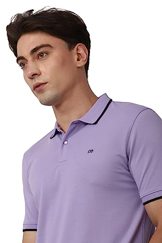 Image of Peter England Men's Snug Fit Solid Polo T-Shirt with Coloured Collar Tipping| Cotton Rich| Premium Pique Weave