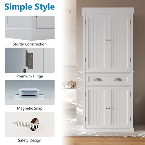 Squireewo 72" Freestanding Kitchen Pantry Storage Cabinet With Doors And Adjustable Shelves, Storage Cupboard With Large Drawer For Kitchen, Bathroom Or Hallway, White #TOP4