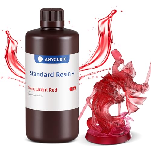 ANYCUBIC Upgraded Standard 3D Printer Resin, 405nm SLA Fast UV-Curing Resin, High Precision & Rapid Photopolymer for 8K Capable LCD/DLP/SLA 3D Printing (Clear Red, 1000g) Transparent Red 1kg