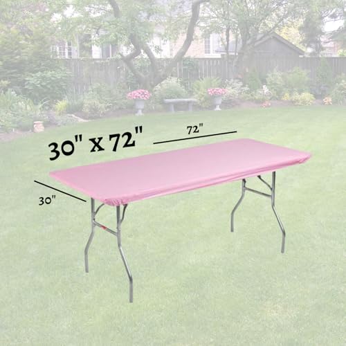 Image of Kwik-Covers 6' Rectangle Plastic Table Covers 30 inch x 72 inch, Bundle of 5 (Pink)