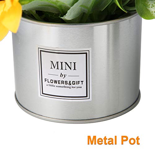Lueur Artificial Sunflowers In Pot, Artificial Silk Sunflower W/Metal Pot Bonsai, Artificial Flowers In Metal Vase Fake Sunflower Bouquet With Vase Daisy Arrangement For Home Decor Wedding Decoration #TOP4