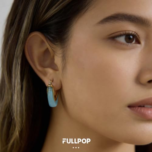 Image of Fullpop Vintage Earrings for Women, Chunky 14K Gold Plated Resin Hoop Earrings Lightweight Hollow Drop Earrings Hypoallergenic Earrings for Women Vintage Anthropologie Jewelry Gifts for Women