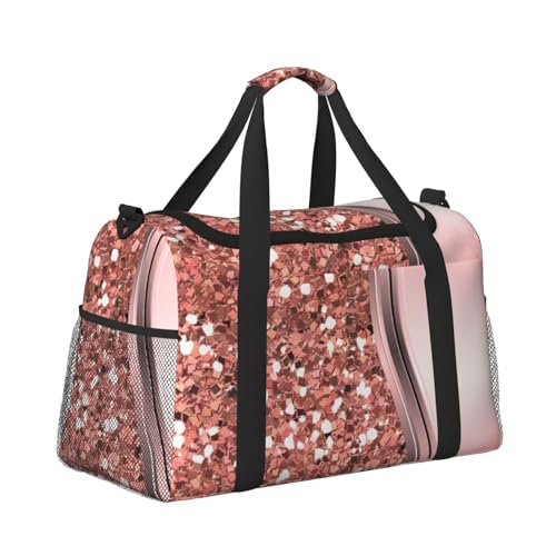 Rose Gold Sparkle Glam Bling Large Travel Duffle Bag – Durable Polyester Weekender with Hand Carry & Shoulder Strap for Sports & Outdoor3