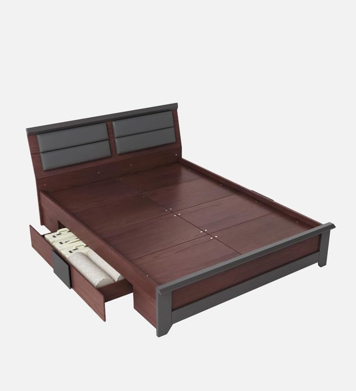 Image of Mintwud Pepperfry Engineered Wood King Size Bed with Drawer Storage | Wooden Double Bed Cot Palang Furniture with Headboard for Bedroom Living Room Home and Hotel (Wenge Finish)
