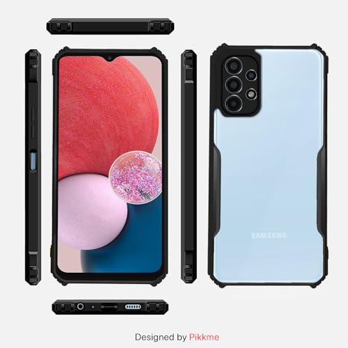 Image of Pikkme Samsung Galaxy A13 4G / A13 5G Back Cover | Crystal Clear Transparent Back | Ultra Hybrid | Full Camera Protection | Raised Edge | Bumper Back Case (Black)